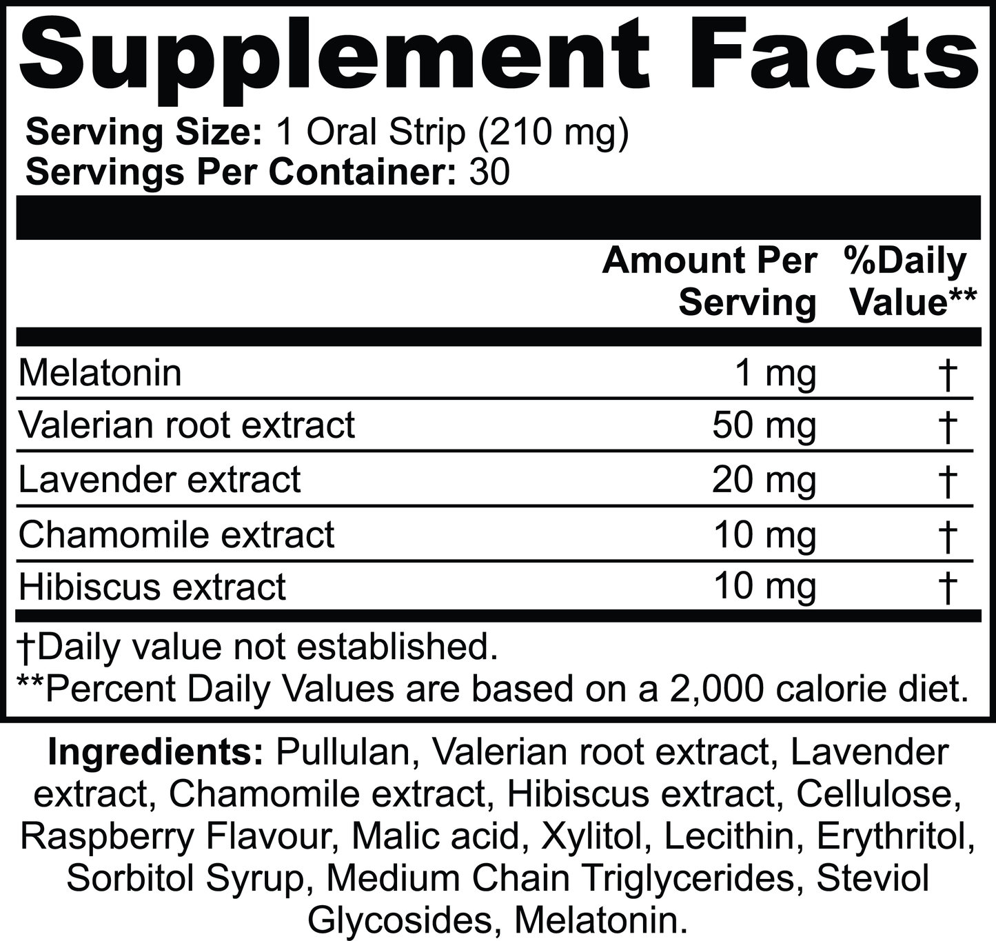 Supplement facts Oral strip