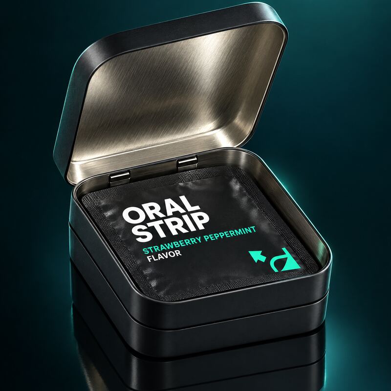 Relax: open tin, individually wrapped strips inside