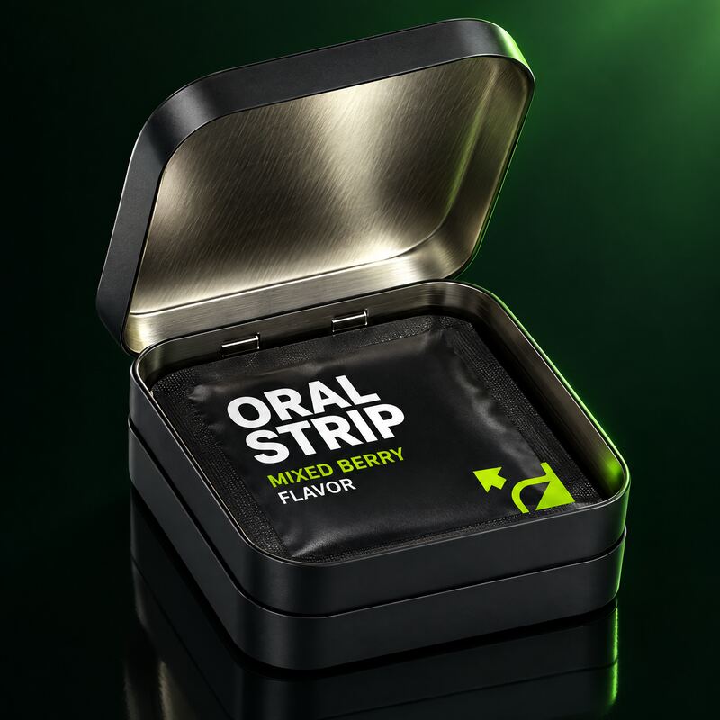 Probiotic: open tin, individually wrapped strips inside