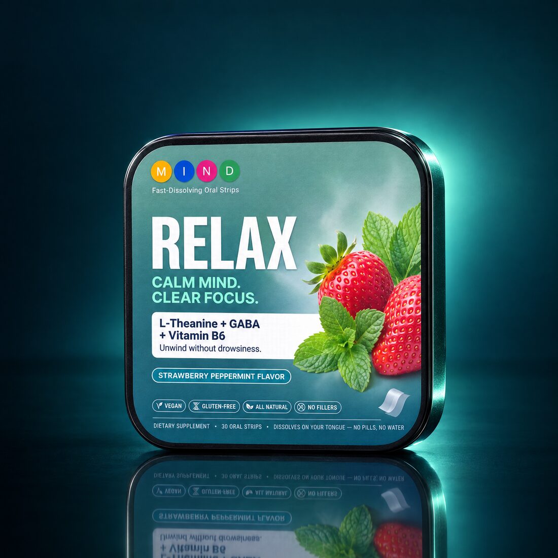 Relax tin, showing the printed label