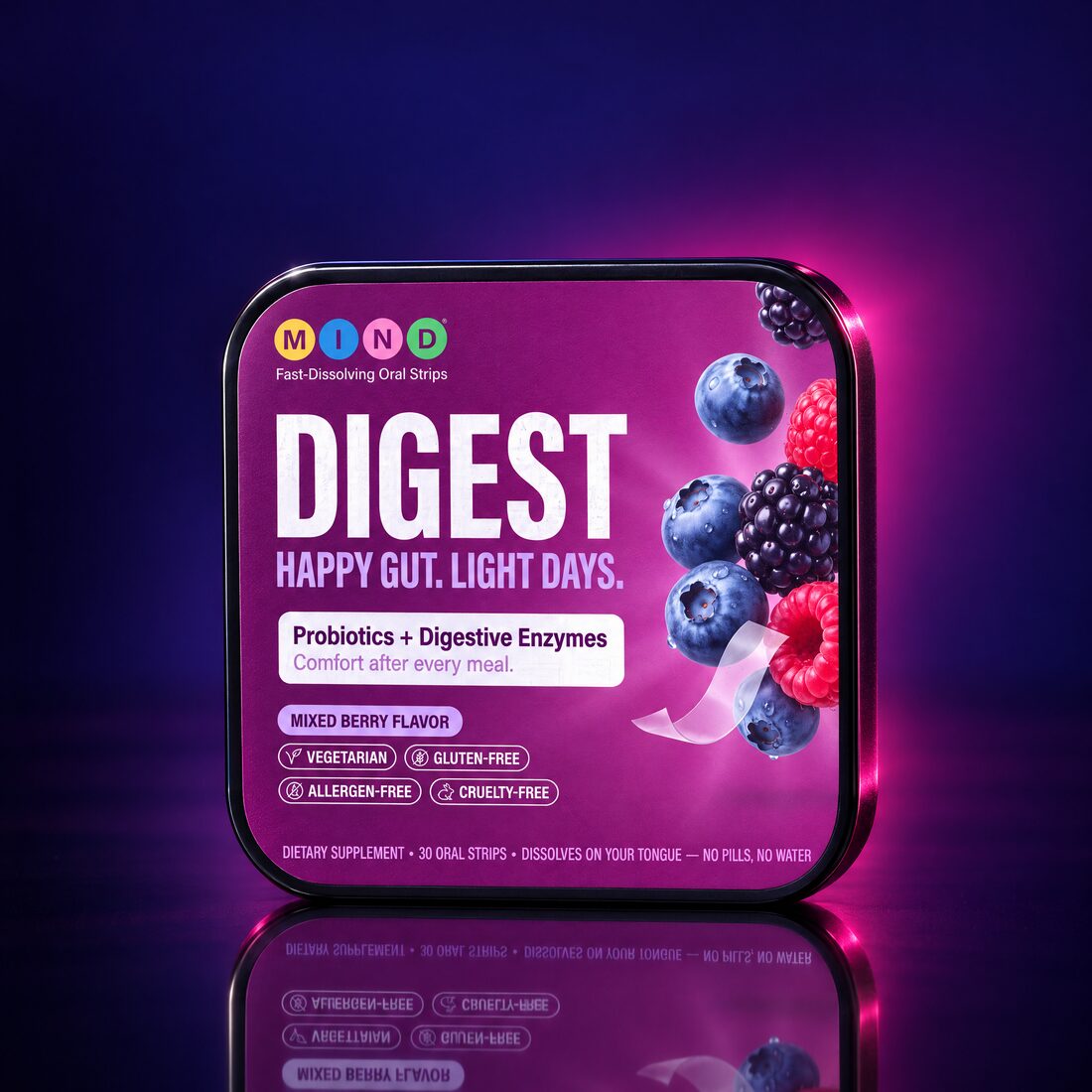 Digest tin, showing the printed label