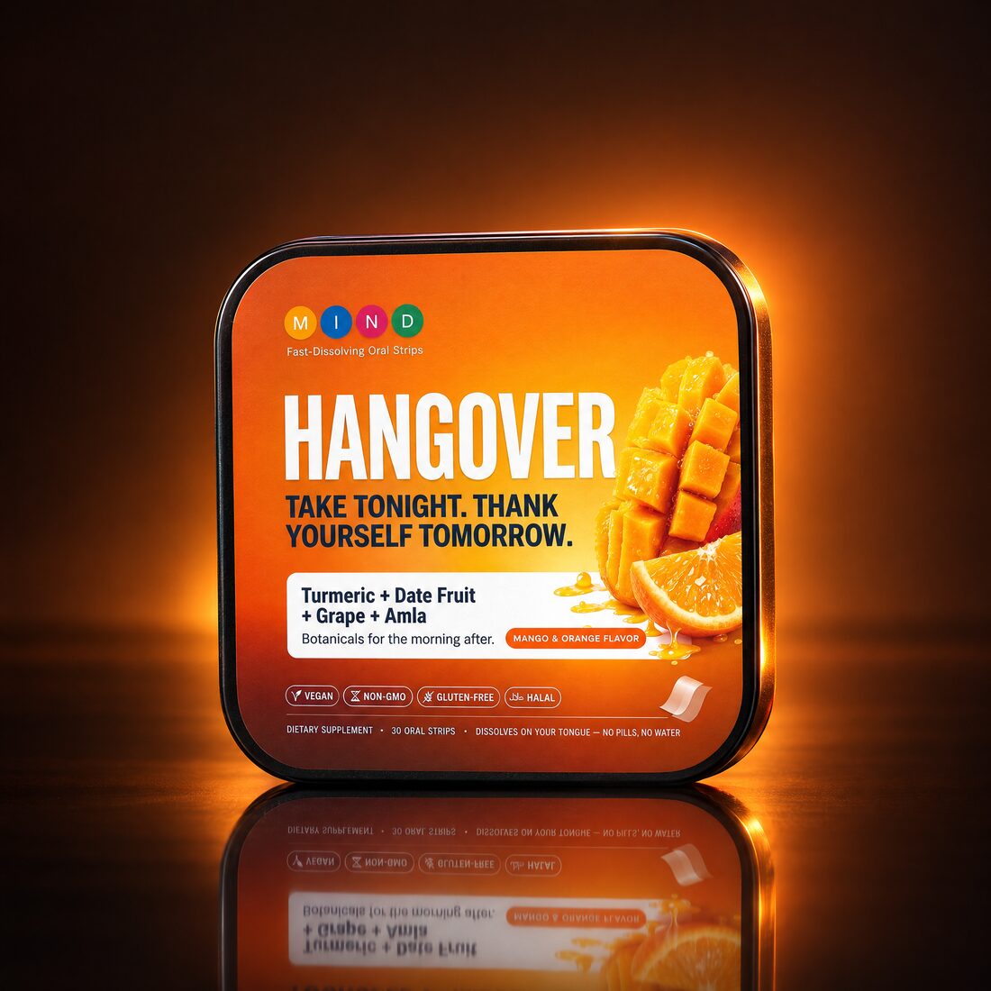 Hangover tin, showing the printed label