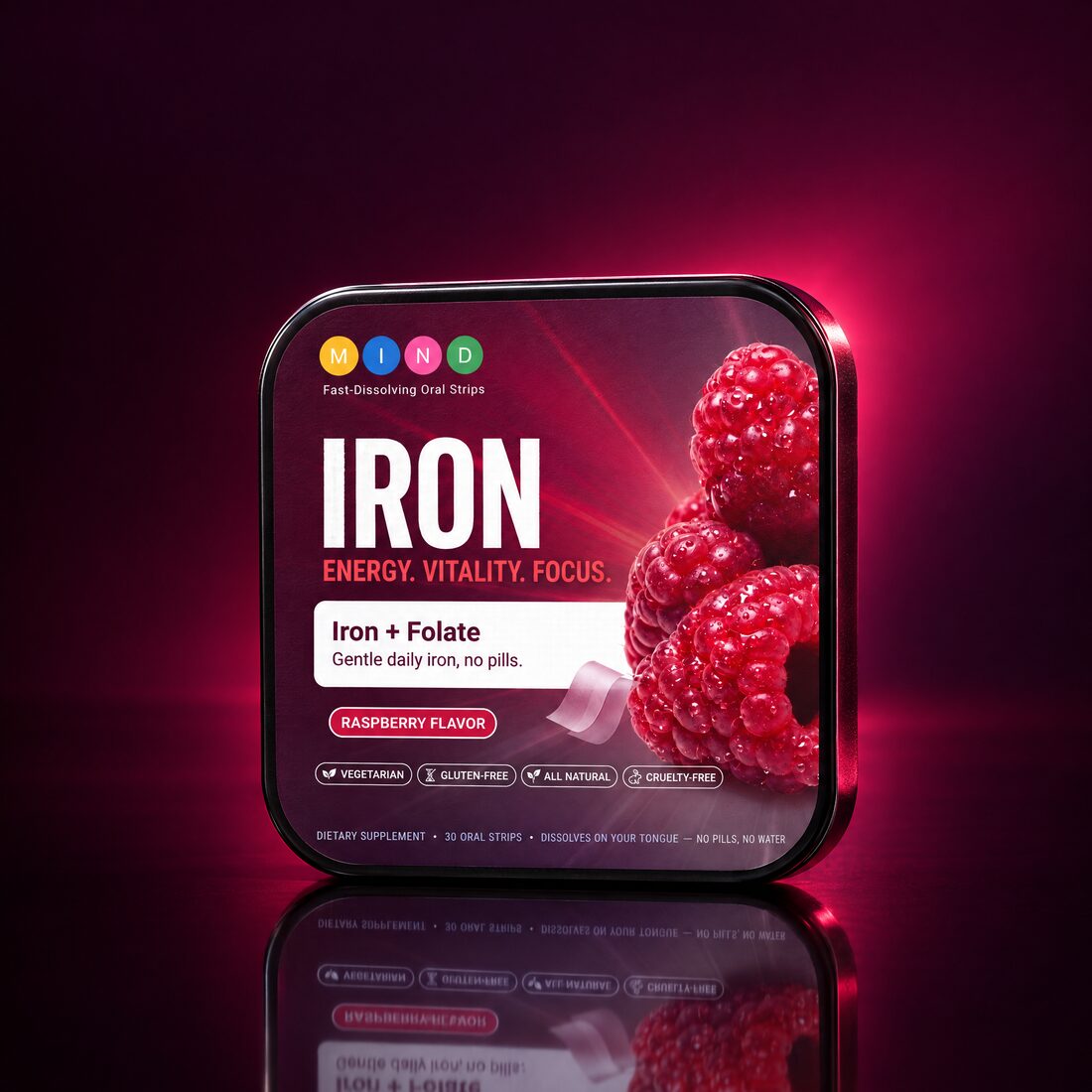 Iron tin, showing the printed label