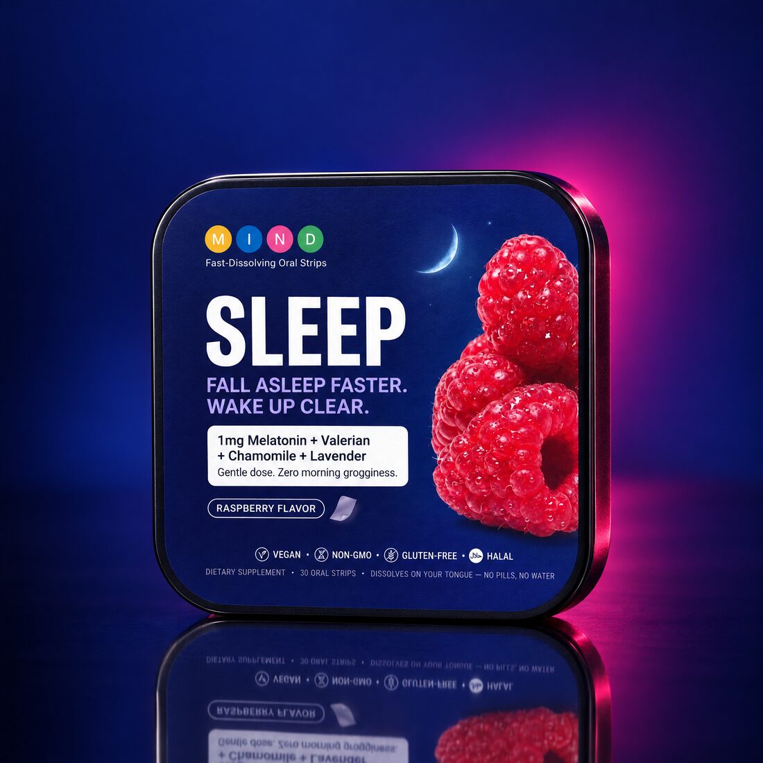Sleep tin, showing the printed label