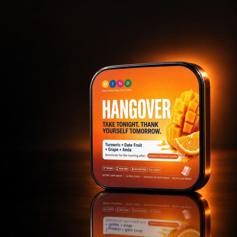 Hangover: studio photo of the tin
