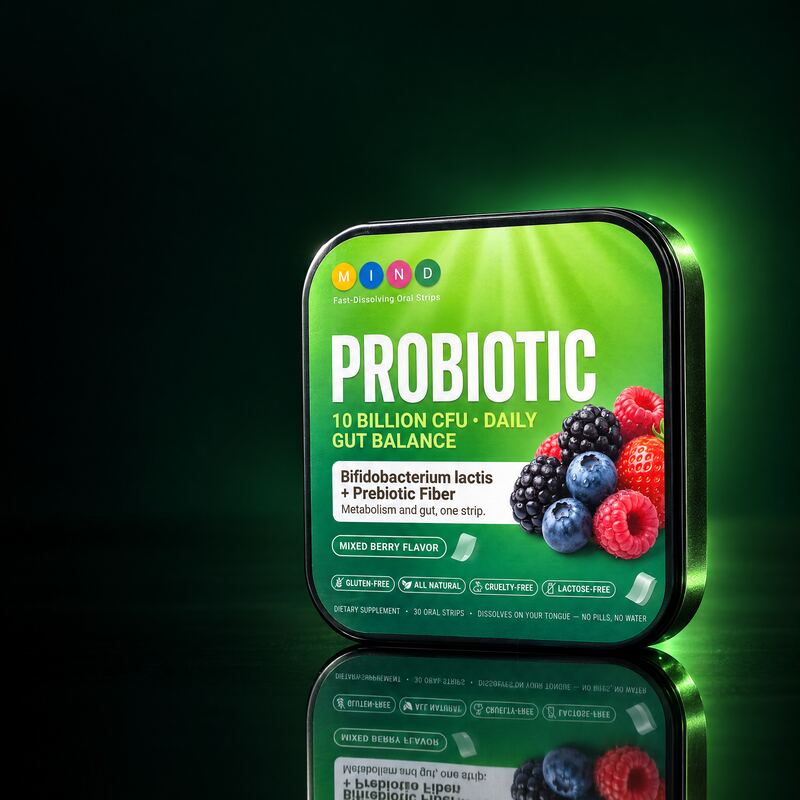 Probiotic: studio photo of the tin